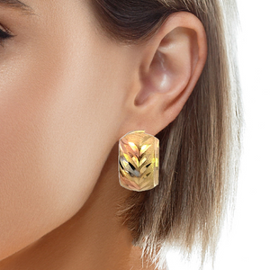 10k Real Gold Tri Color Leaf Design on Huggie Hoop Small Earrings