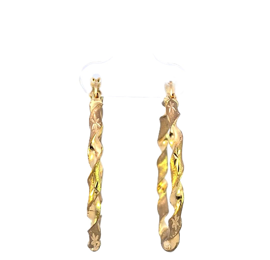 10K Real Gold Twisted Big Hoop Earrings for Girl's, Women's.