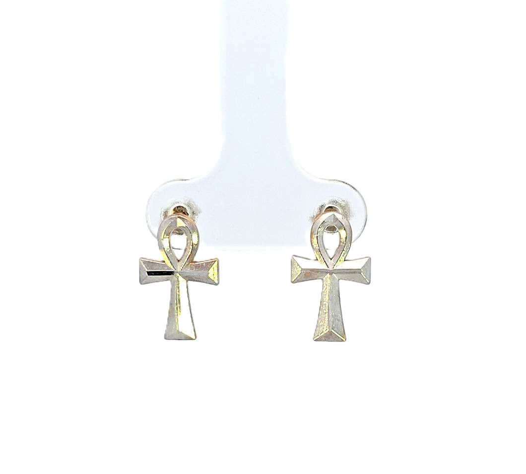 10K Real White Gold Small Ankh Stud Earrings.