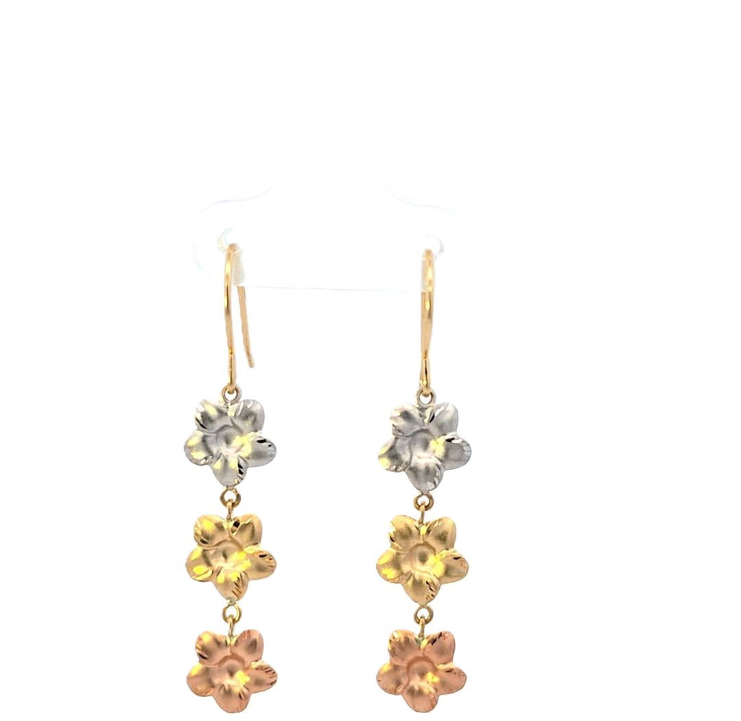 10K Real Gold Tri Color Flower Hoop Earrings for Girls, Women