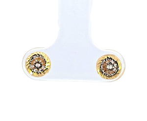 10K Real Gold Round CZ Solitaire Stud Earrings