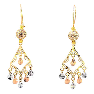 10K Real Gold Tri Color CZ long Triangle Chandelier Earrings for Girls/Women