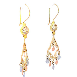 10K Real Gold Tri Color CZ long Triangle Chandelier Earrings for Girls/Women