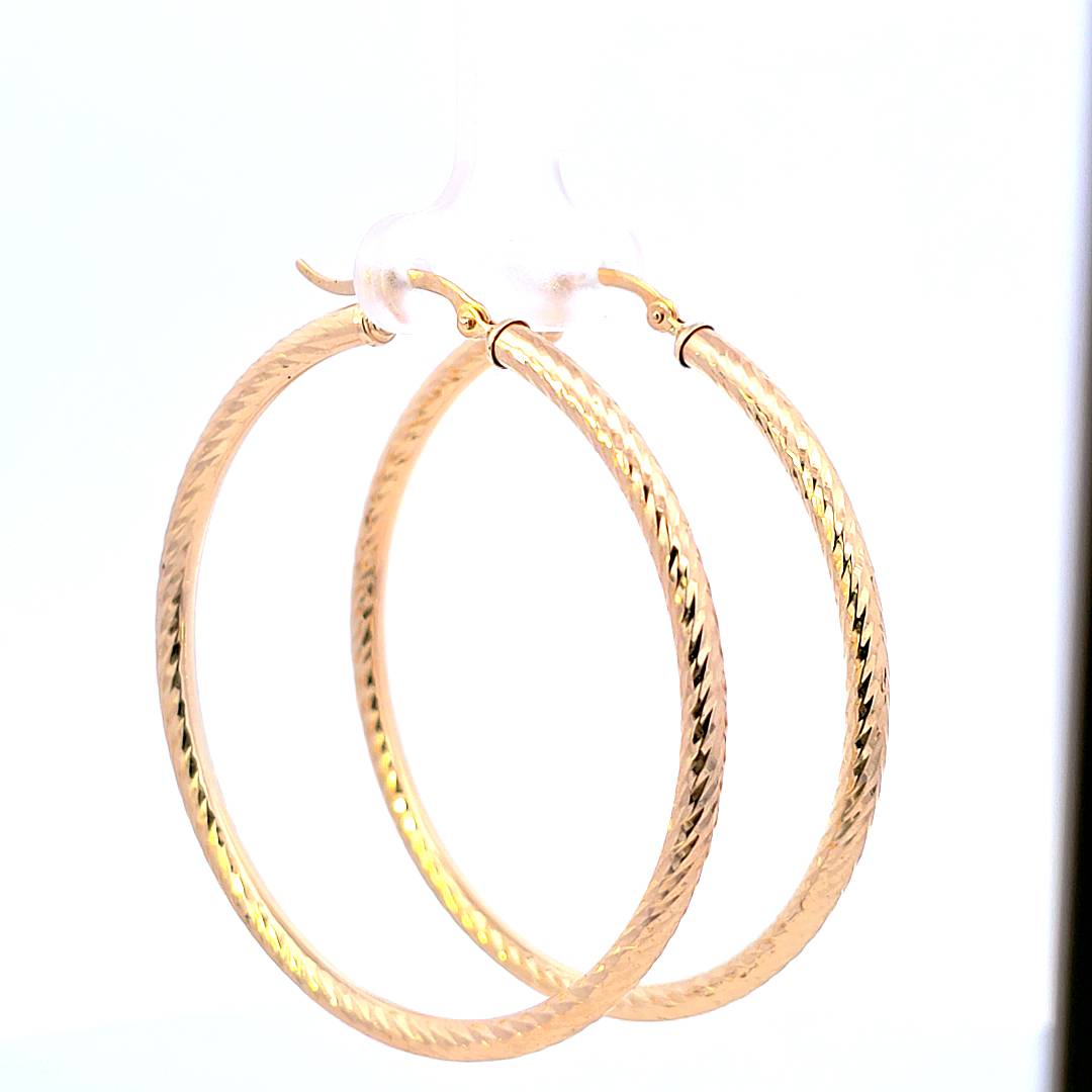 10K Real Gold Diamond Cut Round Tube Hoop Earrings for Girls/Women