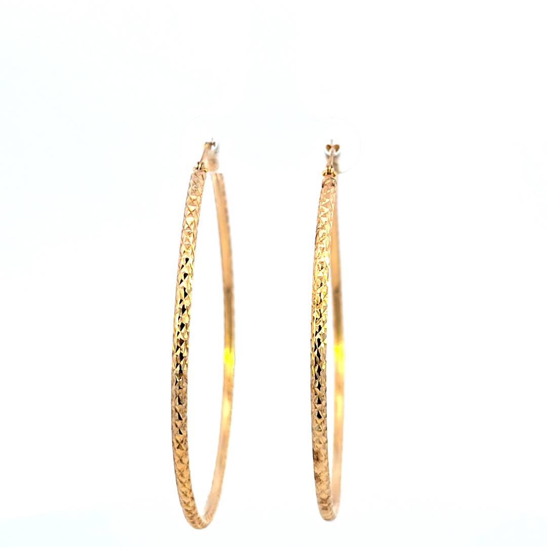 10K Real Gold Diamond Cut Round Tube Hoop Earrings for Girls/Women