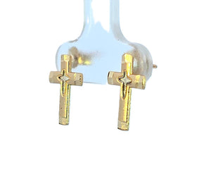 10K Real Gold Two Tone Double Cross Stud Earrings