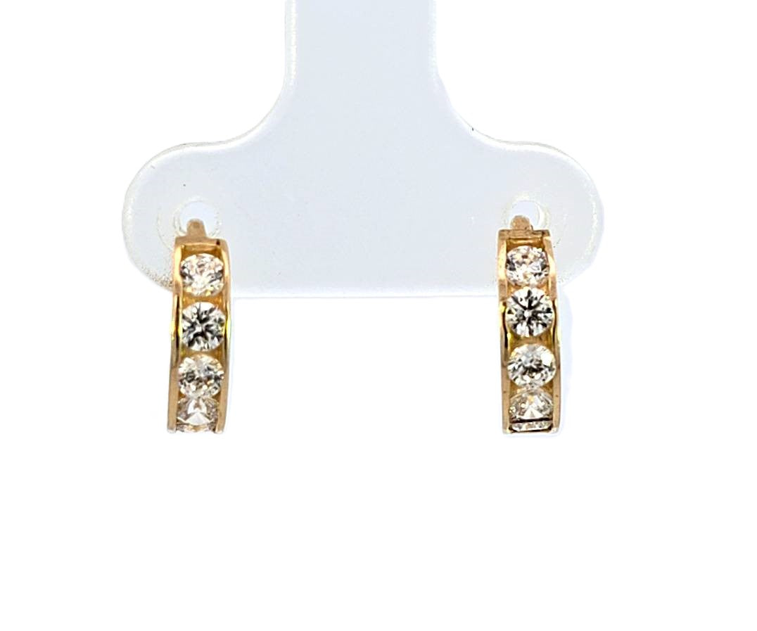 10K Real Gold CZ Small Round Huggie Hoop Earrings.