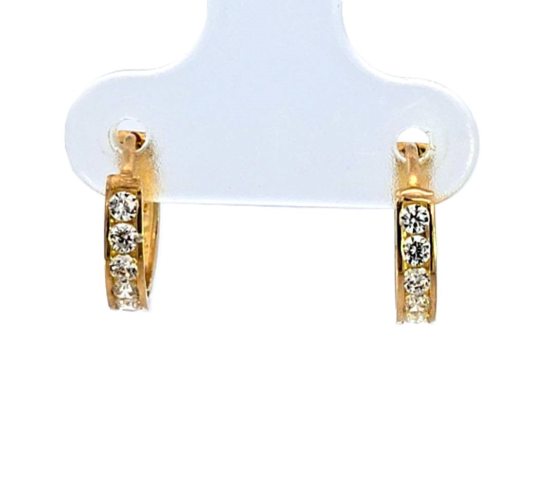 10K Real Gold CZ Very Small Round Huggie Hoop Earrings.