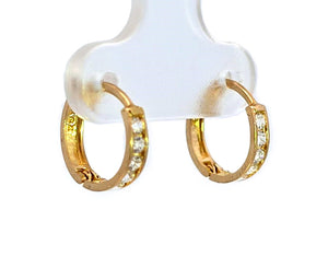 10K Real Gold CZ Very Small Round Huggie Hoop Earrings.