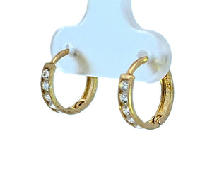 10K Real Gold CZ Very Small Round Huggie Hoop Earrings.