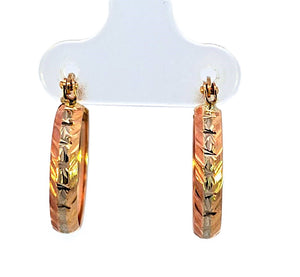 10K Real Gold Tri Color Fancy Round Hoop Earrings for Girls/Women