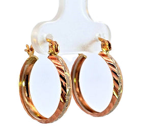 10K Real Gold Tri Color Fancy Round Hoop Earrings for Girls/Women