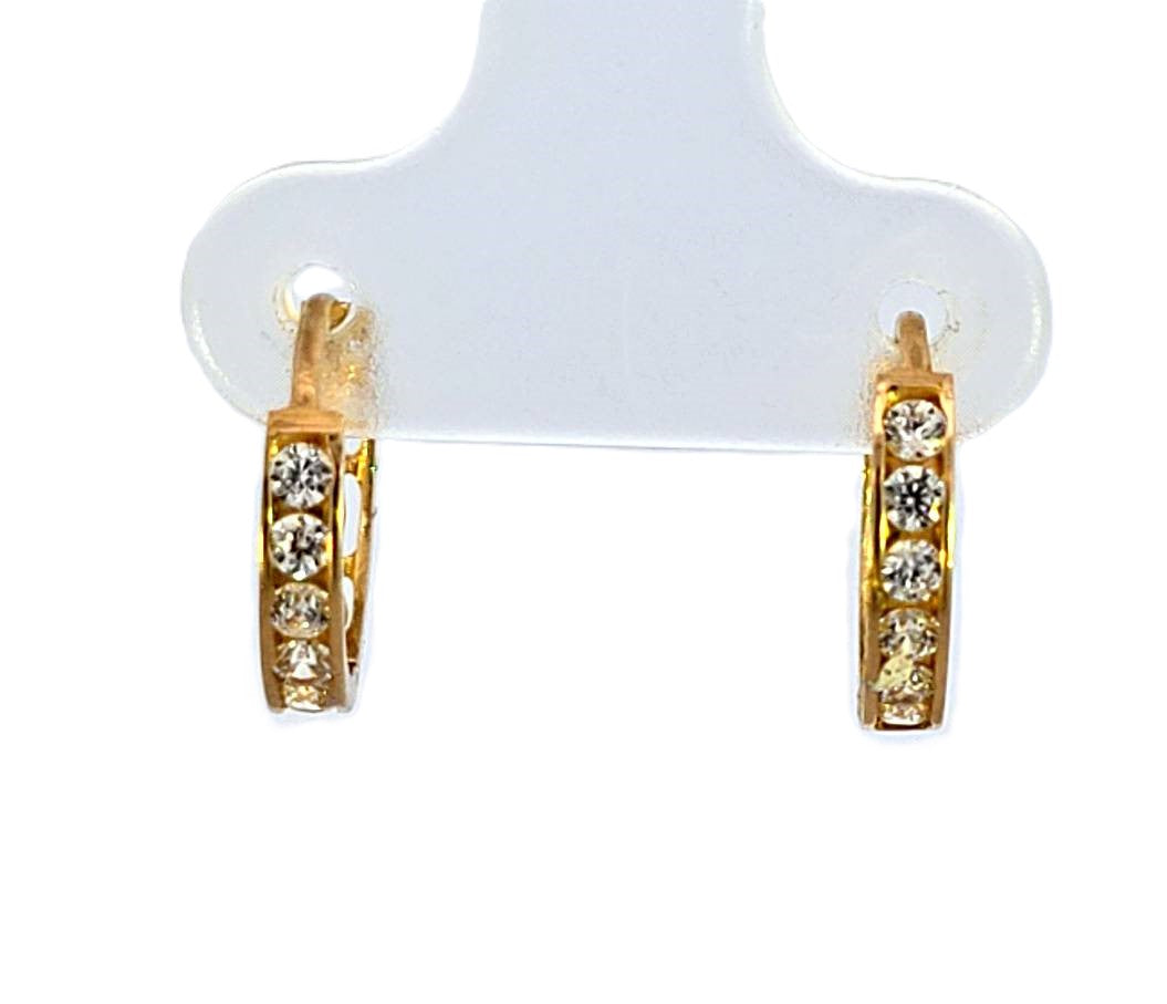 10K Real Gold CZ Small Huggie Hoop Earrings.