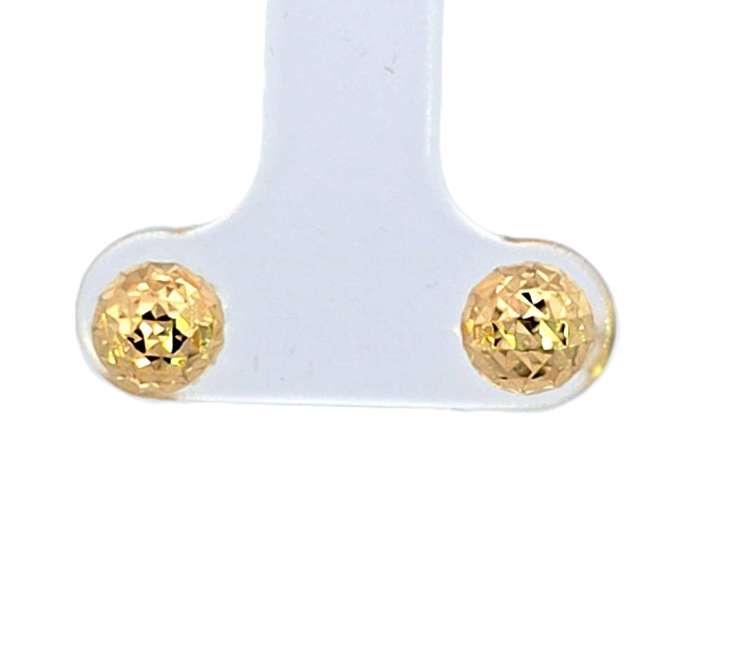 10K Real Gold Diamond Cut Nugget Style Ball Stud Earrings