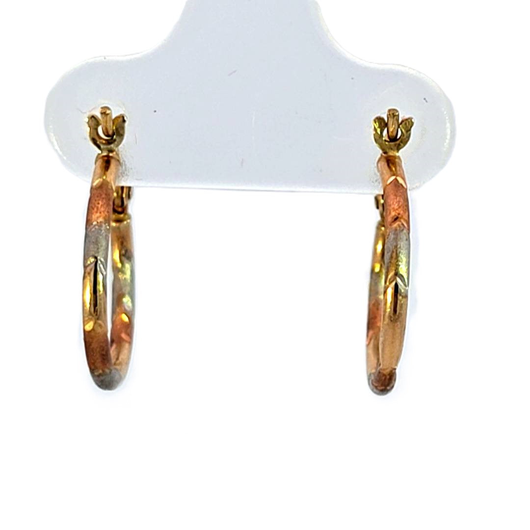 10K Real Gold Tri Color Fancy Hoop Earrings for Girls/Women