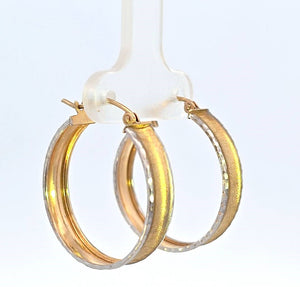 10K Real Gold Two Tone Round Hoop Earrings for Girls/Women