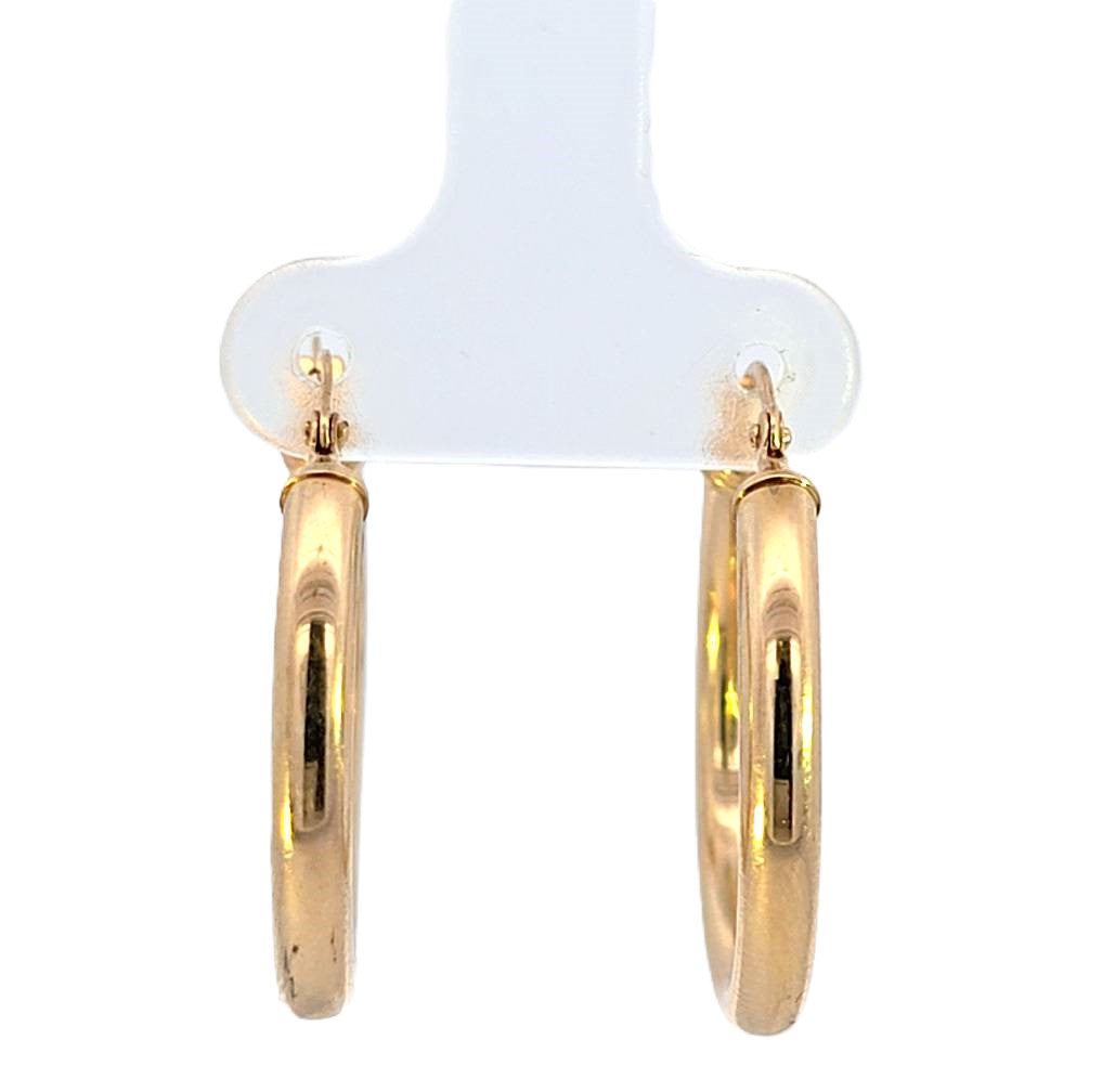 10K Real Gold Tube Round Medium Hoop Earrings for Girls/Women