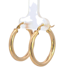 10K Real Gold Tube Round Medium Hoop Earrings for Girls/Women