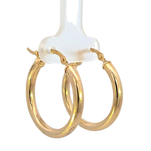 10K Real Gold Tube Round Medium Hoop Earrings for Girls/Women