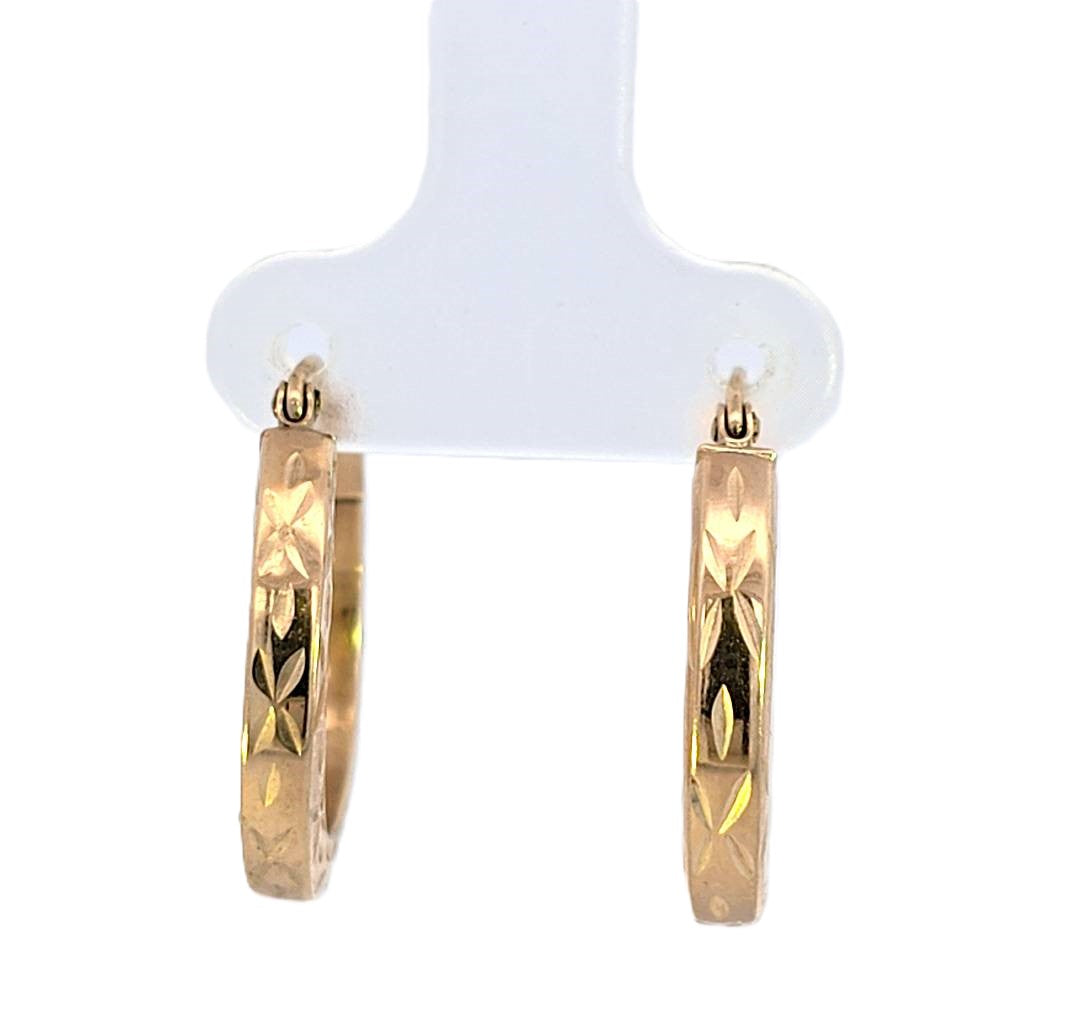 10K Real Gold Diamond Cut Thick Fancy Medium Hoop Earrings for Girls/Women