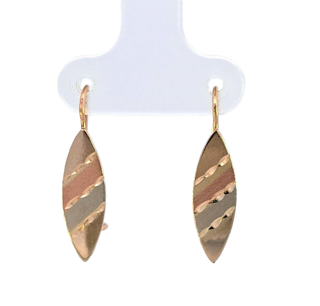 10K Real Gold Tri Color Leaf Hoop Earrings for Girls/Women