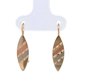 10K Real Gold Tri Color Leaf Hoop Earrings for Girls/Women