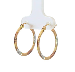 10K Real Gold Tri Color Fancy thin Hoop Earrings for Girls, Women's