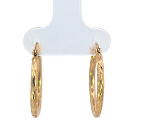 10K Real Gold Fancy Diamond Cut Medium Hoop Earrings for Girls, Women's