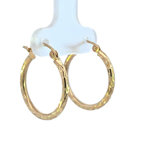 10K Real Gold Fancy Diamond Cut Medium Hoop Earrings for Girls, Women's