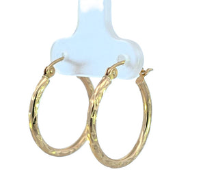 10K Real Gold Fancy Diamond Cut Medium Hoop Earrings for Girls, Women's