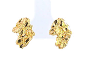 10K Real Gold Diamond Cut Nugget Stud Push Back Small Earrings