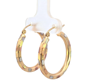 10K Real Gold Tri Color Diamond Cut Round Medium Hoop Earrings for Girls, Womens