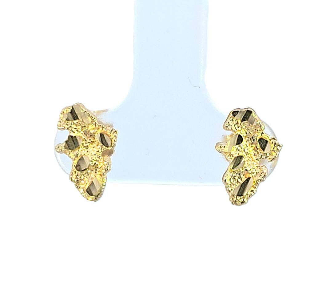 10K Real Gold Diamond Cut Small Nugget Stud Earrings