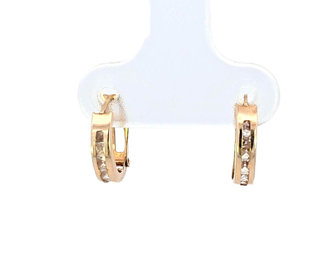 10K Real Gold CZ Small Huggie Hoop Earrings