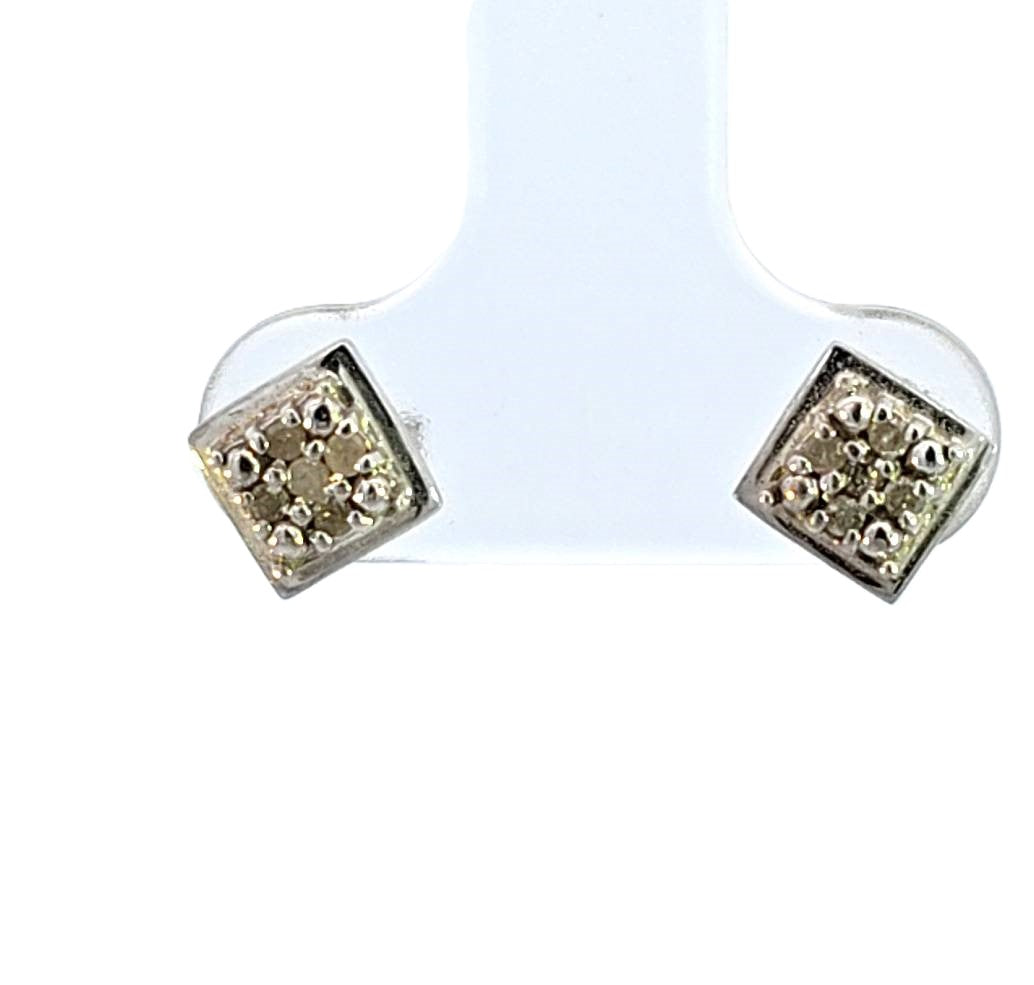 10K Real White Gold Square Shaped CZ Stud Earrings