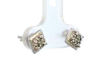 10K Real White Gold Square Shaped CZ Stud Earrings