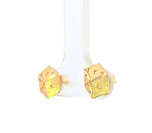 10K Real Gold Square Shaped Dice Stud Earrings