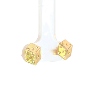 10K Real Gold Square Shaped Dice Stud Earrings