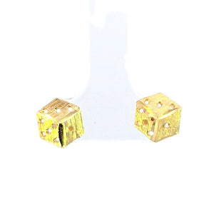 10K Real Gold Square Shaped Dice Stud Earrings