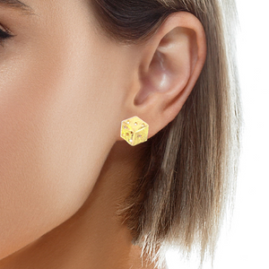 10K Real Gold Square Shaped Dice Stud Earrings