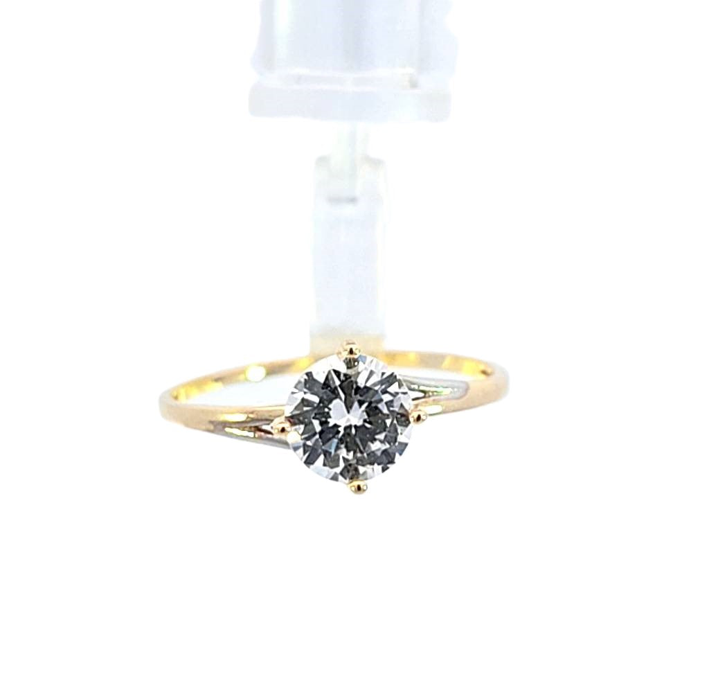 10K Real Yellow Gold Round Solitaire Cz Ring For Women