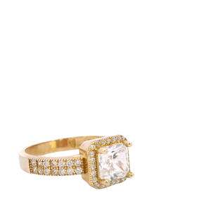 10K Real Gold Square Shaped CZ Solitaire Ring for Women's