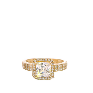 10K Real Gold Square Shaped CZ Solitaire Ring for Women's
