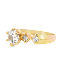 10K Real Gold Fancy CZ Round Solitaire Ring for Women