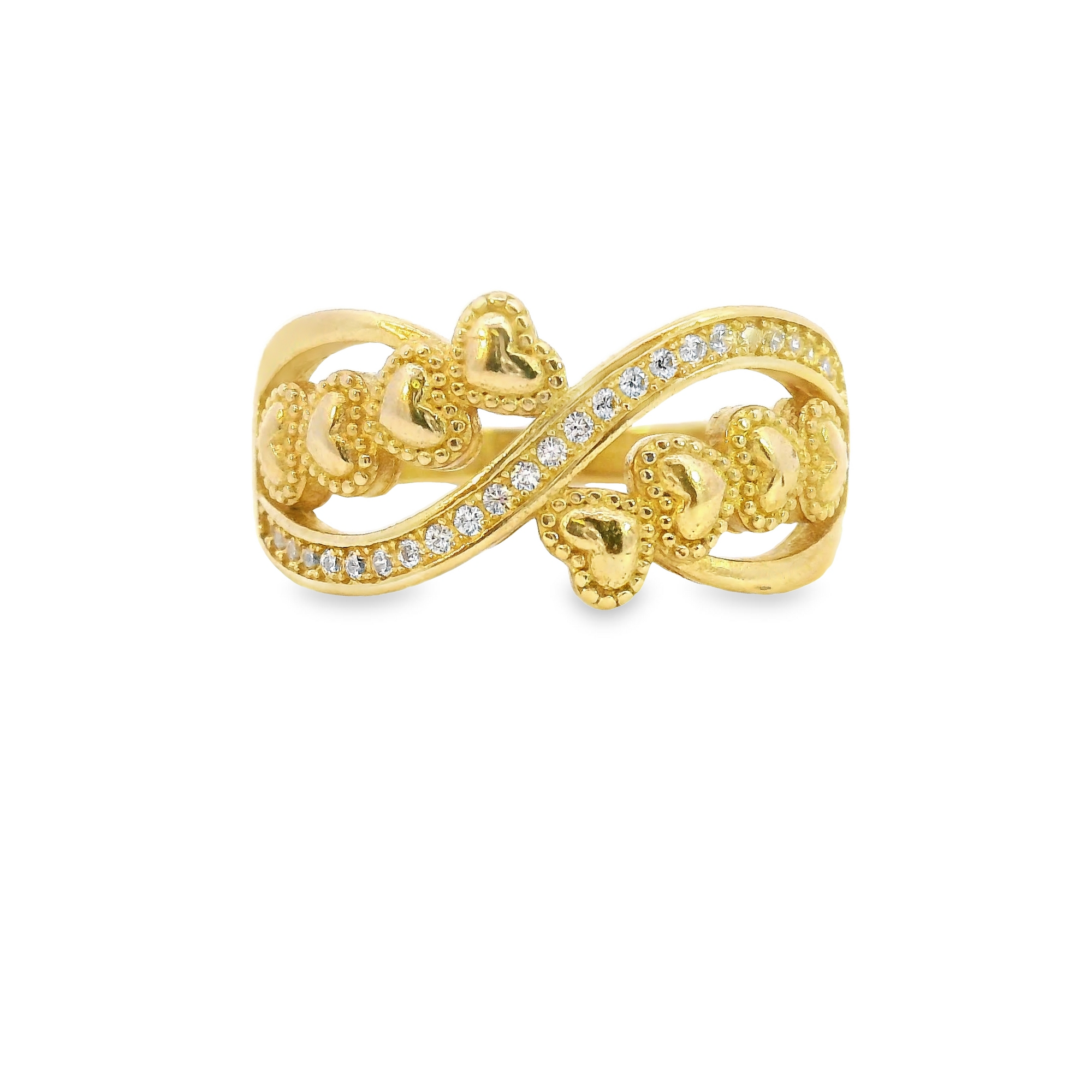 10K Real Gold Heart CZ Fancy Ring for Women