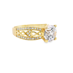 10K Real Gold Heart with Infinity CZ Round Solitaire Ring for Women