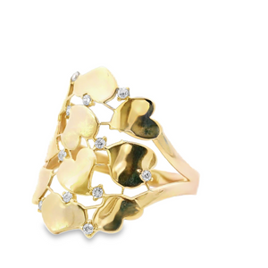 10K Real Gold CZ Heart Fancy Ring for Women