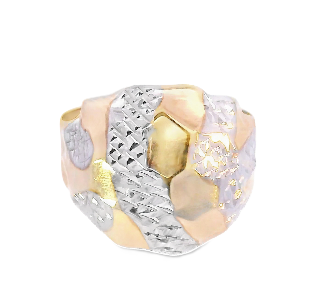 10K Real Gold Two Tone Diamond Cut Nugget Ring for Men