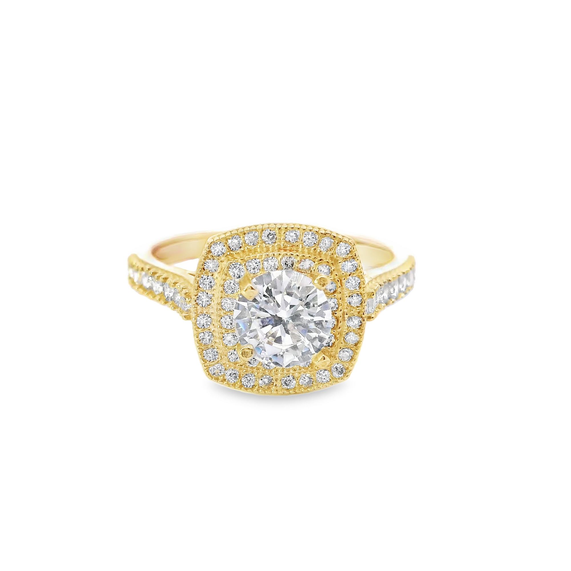 10K Real Gold CZ Solitaire Double Square Shape Ring for Women