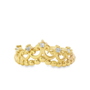 10K Real Gold CZ Crown Stacking Ring for Women
